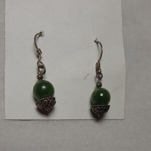 Vintage Green Beaded Drop Earrings